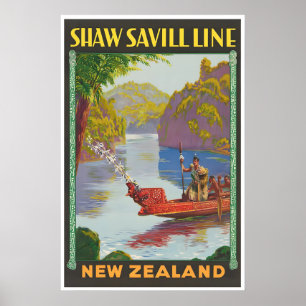 Nieuw-Zeeland Print Vintage Kunst Reisposter Retro