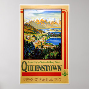 Nieuw-Zeeland Queenstown Restored Vintage Poster