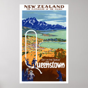 Nieuw-Zeeland Queenstown Vintage Travel Poster