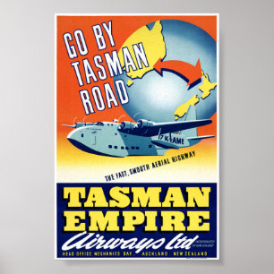 Nieuw-Zeeland Reis via Tasman Road Vintage Poster