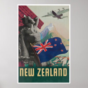 Nieuw-Zeeland Reisposterprint Nieuw-Zeelandse Vlag Poster
