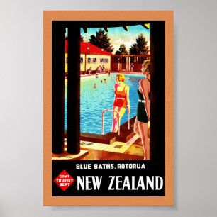 Nieuw-Zeeland Rotorua Oude Poster Gerestaureerd