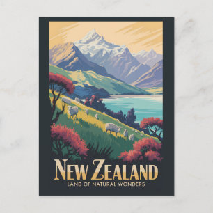 Nieuw-Zeeland Schaap Illustratie Reis Kunst Vintag Briefkaart