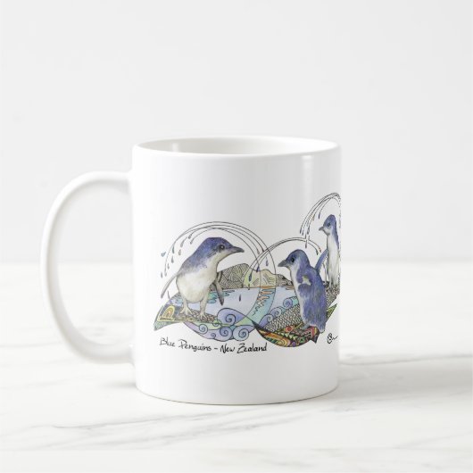Nieuw-Zeeland Souvenir Blue Penguin tekening Koffiemok (Links)