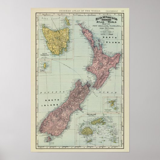 Nieuw-Zeeland, Tasmania, Fiji Poster (Voorkant)