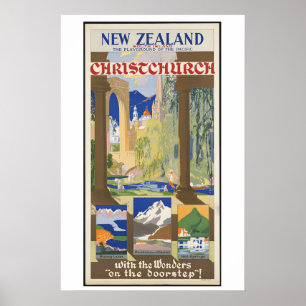 Nieuw-Zeeland Vintage Reisposter - Ingelijst Poster
