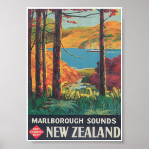 Nieuw-Zeeland Vintage Travel Poster