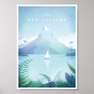 Nieuw-Zeeland Vintage Travel Poster