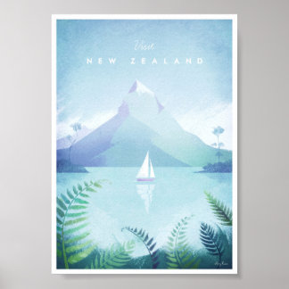Nieuw-Zeeland Vintage Travel Poster