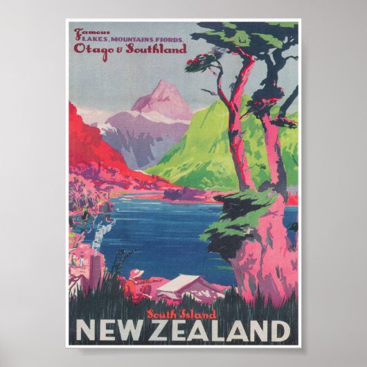 Nieuw-Zeeland Vintage Travel Poster (Voorkant)