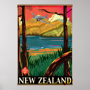 Nieuw-Zeeland Vintage Travel Poster