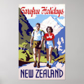 Nieuw-Zeeland Vintage Travel Poster teruggezet (Voorkant)