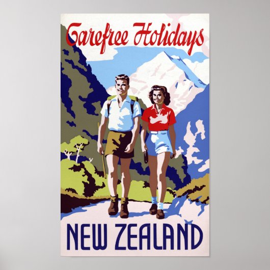 Nieuw-Zeeland Vintage Travel Poster teruggezet (Voorkant)