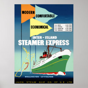 Nieuw-Zeeland Vintage Travel Poster teruggezet