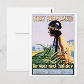 Nieuw-Zeeland Vintage Travel Poster teruggezet Briefkaart (Voorkant / Achterkant)