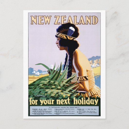 Nieuw-Zeeland Vintage Travel Poster teruggezet Briefkaart (Voorkant)