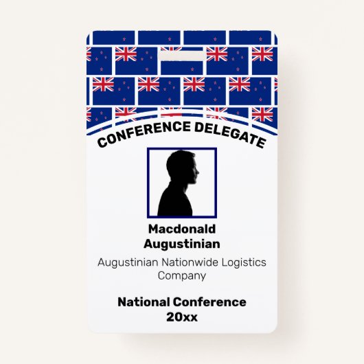 NIEUW-ZEELAND VLAG Gepersonaliseerd Logo Foto ID N Badge (Voorkant)