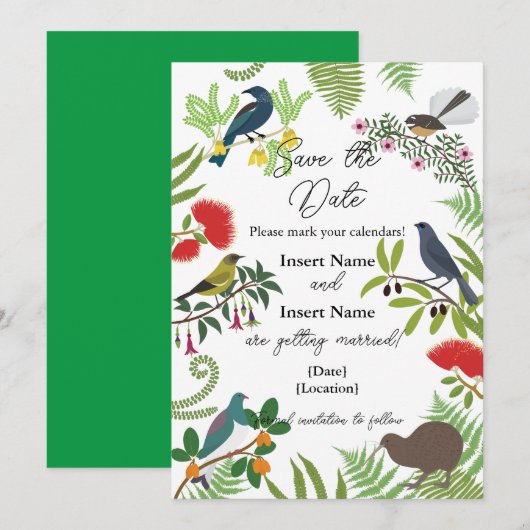 Nieuw-Zeeland Vogel Bruiloft Save The Date (Voorkant / Achterkant)