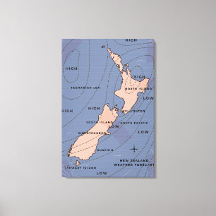 Nieuw-Zeeland  weerkaart Canvas Afdruk