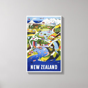 Nieuw-Zeeland Wellington Vintage Travel Poster Canvas Afdruk