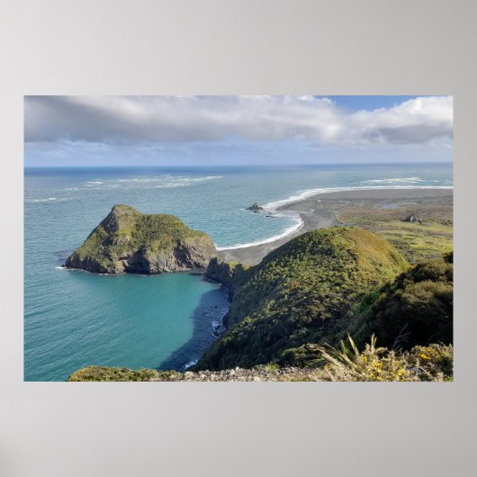 Nieuw-Zeeland Whatipu Seascape Uitzicht Omanawanui Poster (Voorkant)