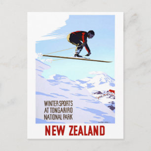 Nieuw-Zeeland Wintersport Vintage Travel Poster Briefkaart