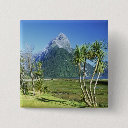 Nieuw-Zeeland, Zuid-eiland, Miter Peak, Vierkante Button 5,1 Cm (Voorkant)