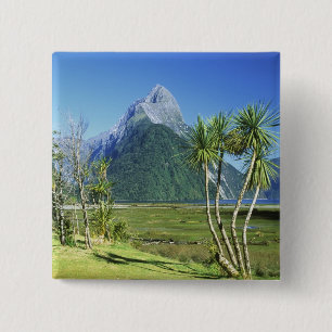 Nieuw-Zeeland, Zuid-eiland, Miter Peak, Vierkante Button 5,1 Cm