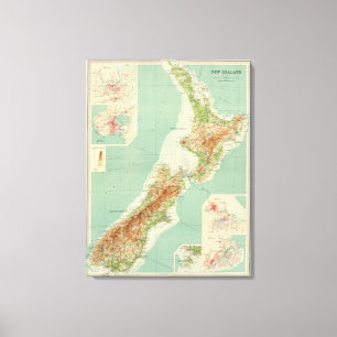 Nieuw-Zeelandse Atlas Map Canvas Afdruk