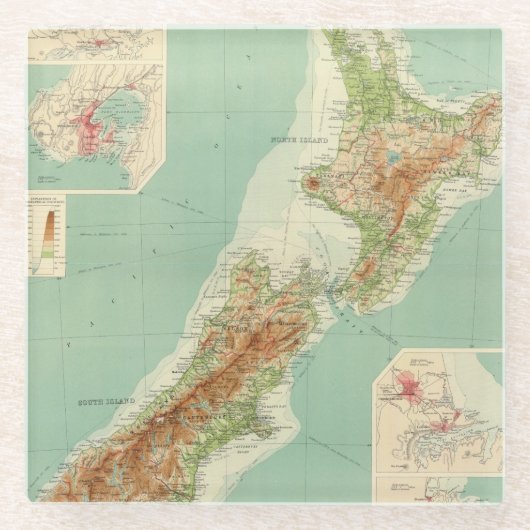 Nieuw-Zeelandse Atlas Map Glazen Onderzetter (Voorkant)