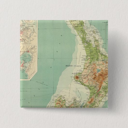 Nieuw-Zeelandse Atlas Map Vierkante Button 5,1 Cm (Voorkant)