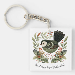 Nieuw-Zeelandse Fantail Folk Art Sleutelhanger