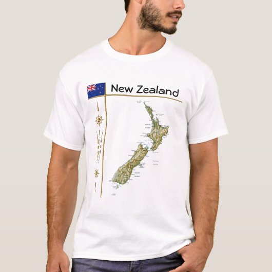 Nieuw-Zeelandse kaart + vlag + titel T-shirt (Voorkant)