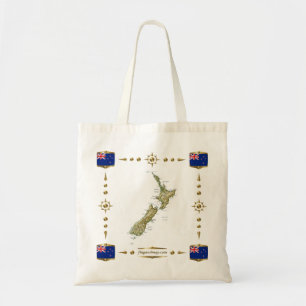Nieuw-Zeelandse Kaart + Vlaggen Kaart Tote Bag