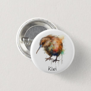 Nieuw-Zeelandse Kiwi waterverf Ronde Button 3,2 Cm