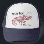 Nieuw-Zeelandse Rode Lobster Aangepast winkelhuis Trucker Pet<br><div class="desc">Viel de zee- en zomertijd met dit nautische rode kreeftenontwerp. Een roodroodkreeftenafbeelding is geplaatst tegen een prachtige blauwe achtergrond van faux linnen. Voeg je aangepaste monogram of tekst toe - familienaam, strandhuisnaam, jaar ingesteld, enz. - of verwijder tekst als je wilt. Ideaal voor de luie zomerdagen op je strandhuis, boot...</div>