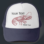 Nieuw-Zeelandse Rode Lobster Aangepast winkelhuis Trucker Pet<br><div class="desc">Viel de zee- en zomertijd met dit nautische rode kreeftenontwerp. Een roodroodkreeftenafbeelding is geplaatst tegen een prachtige blauwe achtergrond van faux linnen. Voeg je aangepaste monogram of tekst toe - familienaam, strandhuisnaam, jaar ingesteld, enz. - of verwijder tekst als je wilt. Ideaal voor de luie zomerdagen op je strandhuis, boot...</div>
