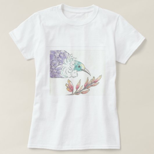 Nieuw-Zeelandse Tui-vogel en Flax T-Shirt (Design voorkant)