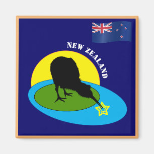 Nieuw-Zeelandse vlag en Kiwi-vogelreis, vakantie/B Magneet