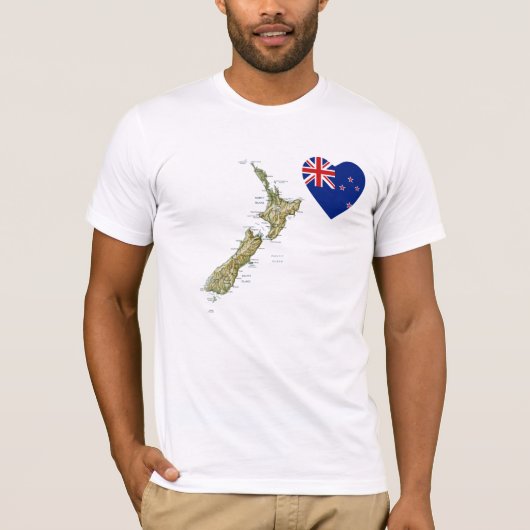 Nieuw-Zeelandse vlag Hart en kaart T-Shirt (Voorkant)