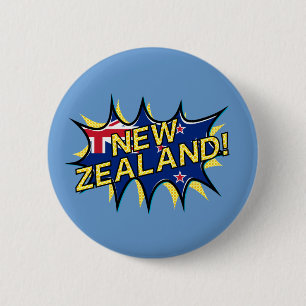 Nieuw-Zeelandse vlag komische stijl kapow ster Ronde Button 5,7 Cm