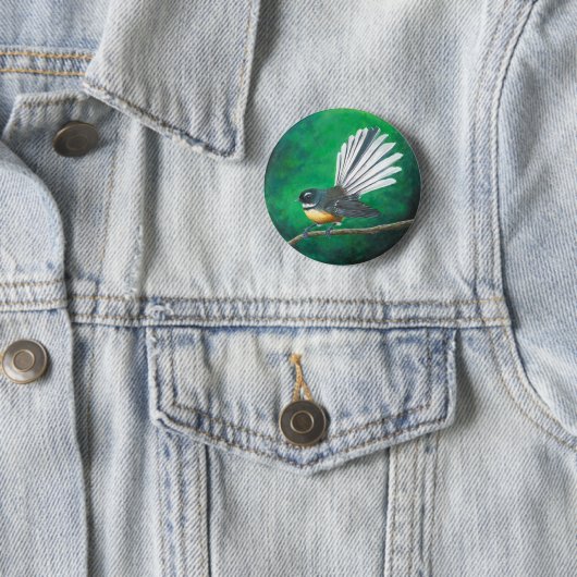 Nieuw-Zeelandse waaierstaart (piwakawaka) - Badge Ronde Button 5,7 Cm (In situ)
