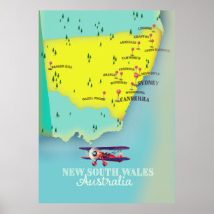 Nieuw Zuid-Wales Australië kaart Poster