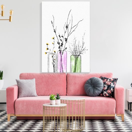 Nieuwe 2 bloemen vase Stretted Canvas Print (Insitu (Woonkamer))