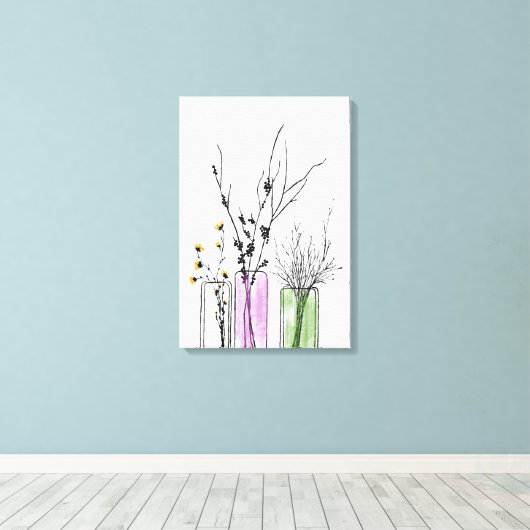 Nieuwe 2 bloemen vase Stretted Canvas Print (Insitu (Houten vloer))