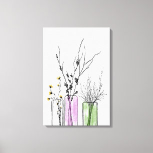 Nieuwe 2 bloemen vase Stretted Canvas Print