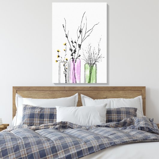 Nieuwe 2 bloemen vase Stretted Canvas Print (Insitu (Slaapkamer))