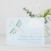 Nieuwe aankomst van het moderne vliegtuig Baby Boy Aankondiging (Staand voorkant)