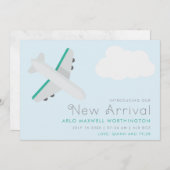 Nieuwe aankomst van het moderne vliegtuig Baby Boy Aankondiging (Voorkant / Achterkant)