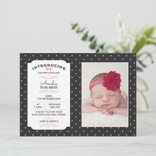 Nieuwe aankondiging van een meisje voor baby's/bed (Staand voorkant)